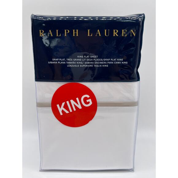 Ralph Lauren RL Palmer Percale White King Flat Sheet Pale Flnl $185 NWT - Picture 1 of 12